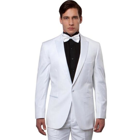 Mens Slim Fit Wool Peak Tuxedo in White